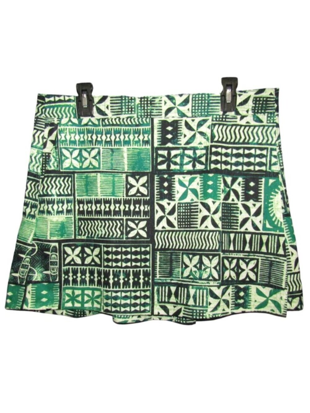 RipSkirt Hawaii Skirt Size L Green Black Geometric 16 In Length 1 Wrap Pockets